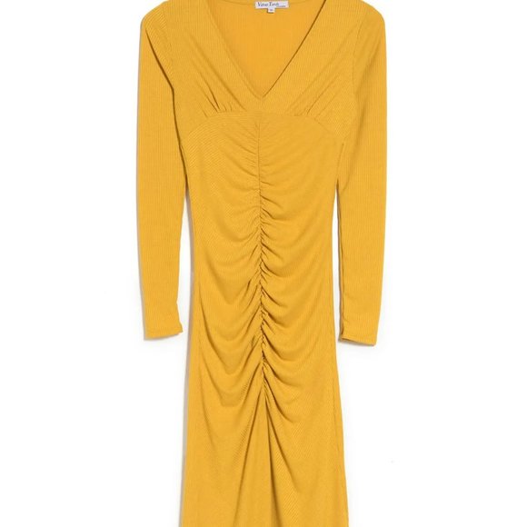 Velvet Torch Women's Mustard V-Neck Ribbed Knit Mid Dress SZ XL - Picture 6 of 11